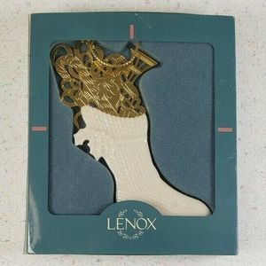 Lenox STOCKING Christmas Ornament Porcelain/Gold Accents 2-Sides Made in USA New